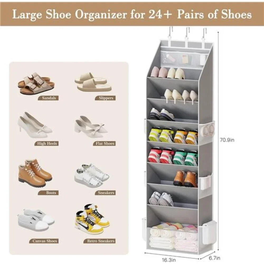 Over Door Shoe Organizer Hanging Closet Storage 16 Pairs Sneakers Sandals Boots